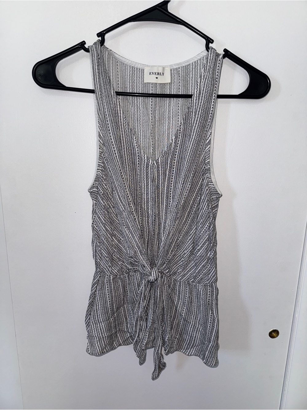 Everly Black and White Striped Tie-Front Tank Top